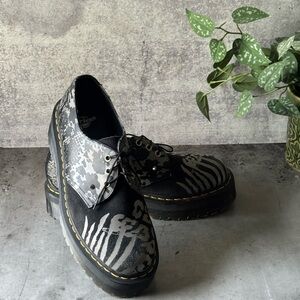 Dr. Martens Animal Clash Black Gray Leather and Suede Platform Shoes Size 11